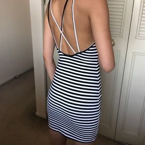 H&M stripe open back mini body con dress
